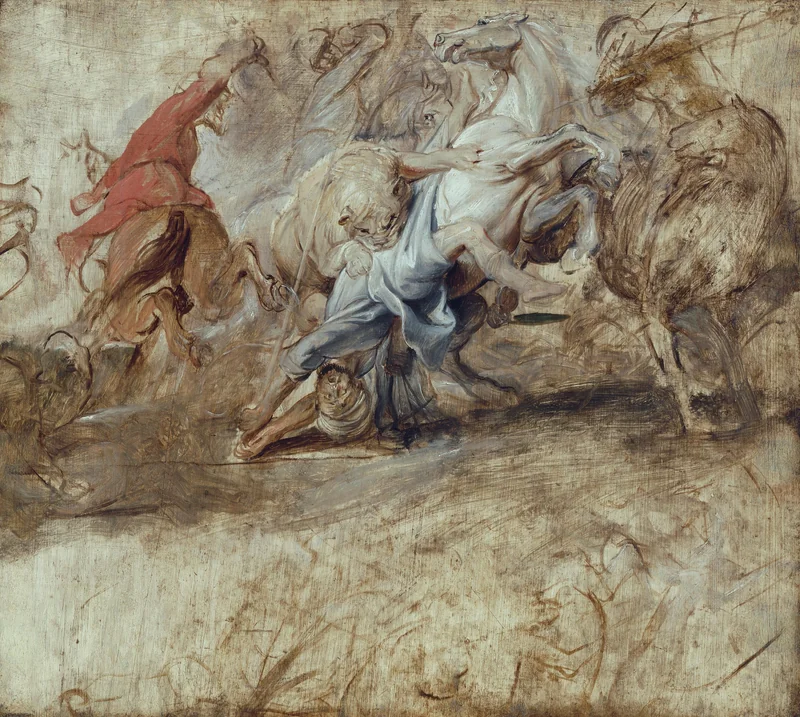 Lion Hunt oil sketch by Peter Paul Rubens
